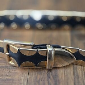 LEATHEROCK Black Leather Clutch with Brass Accents